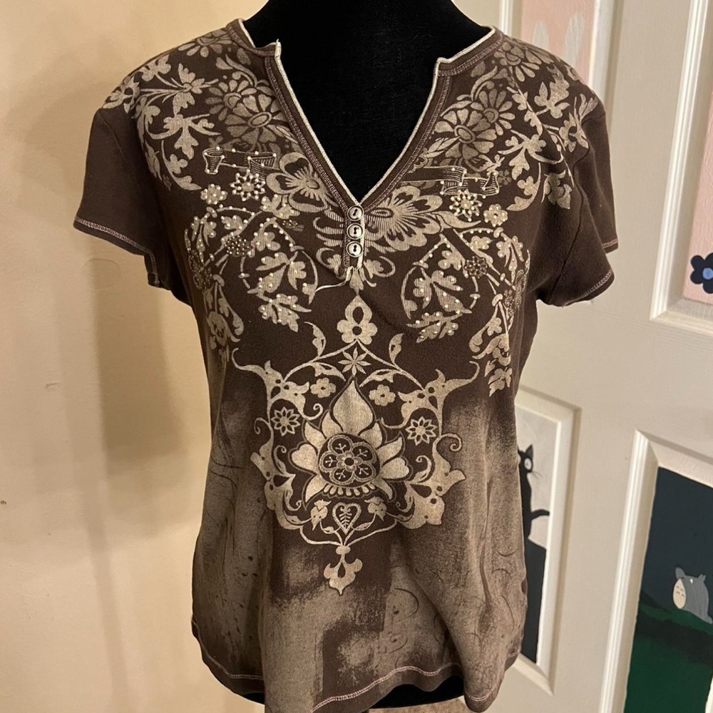 Embroidered Brown Floral Women's Blouse